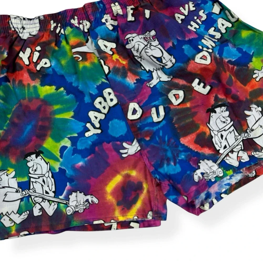 VTG The Flinstones Lot - Tie Dye Boxer Shorts Fred Barney‎ Leopard Print Scarves
